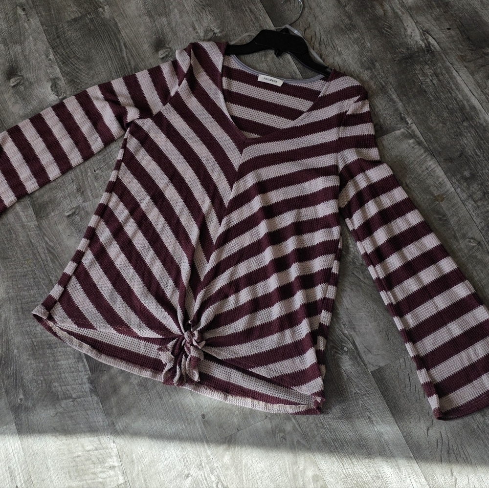 Striped V-Neck Knot Front Top